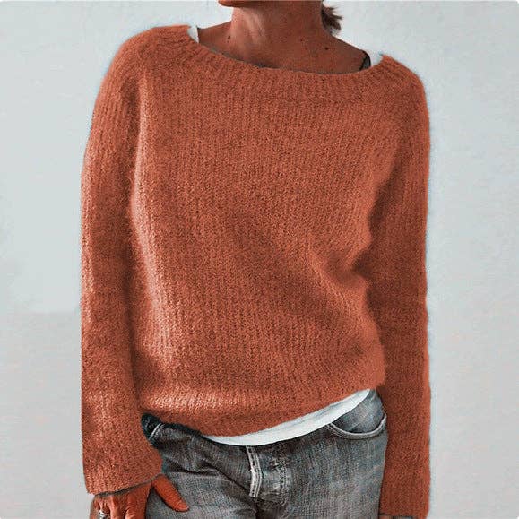 Women's Crew Neck Long Sleeve Solid Knit Pullover Sweater: Gray / S