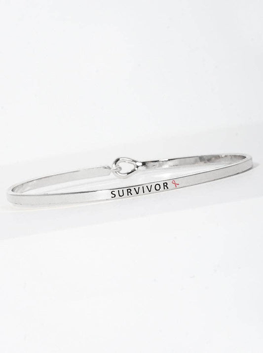 Survivor Silver Engraved Inspirational Bangle Bracelet