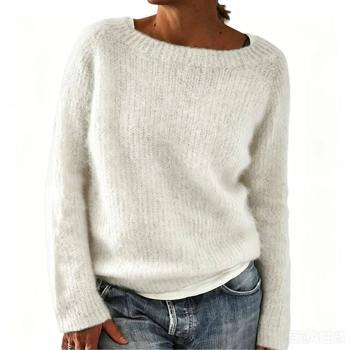 Women's Crew Neck Long Sleeve Solid Knit Pullover Sweater: Gray / S