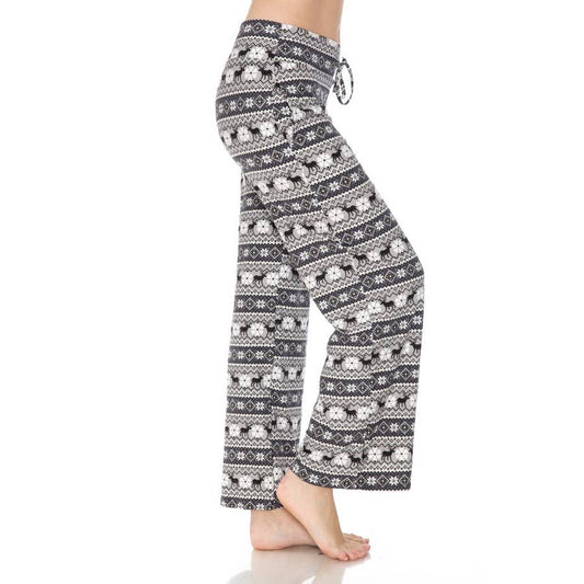 Black & White Winter Buttery Soft Print Pajama Pants with Drawstring