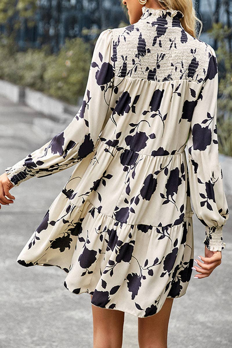 Floral Print Mock Neck Long Sleeve Dress