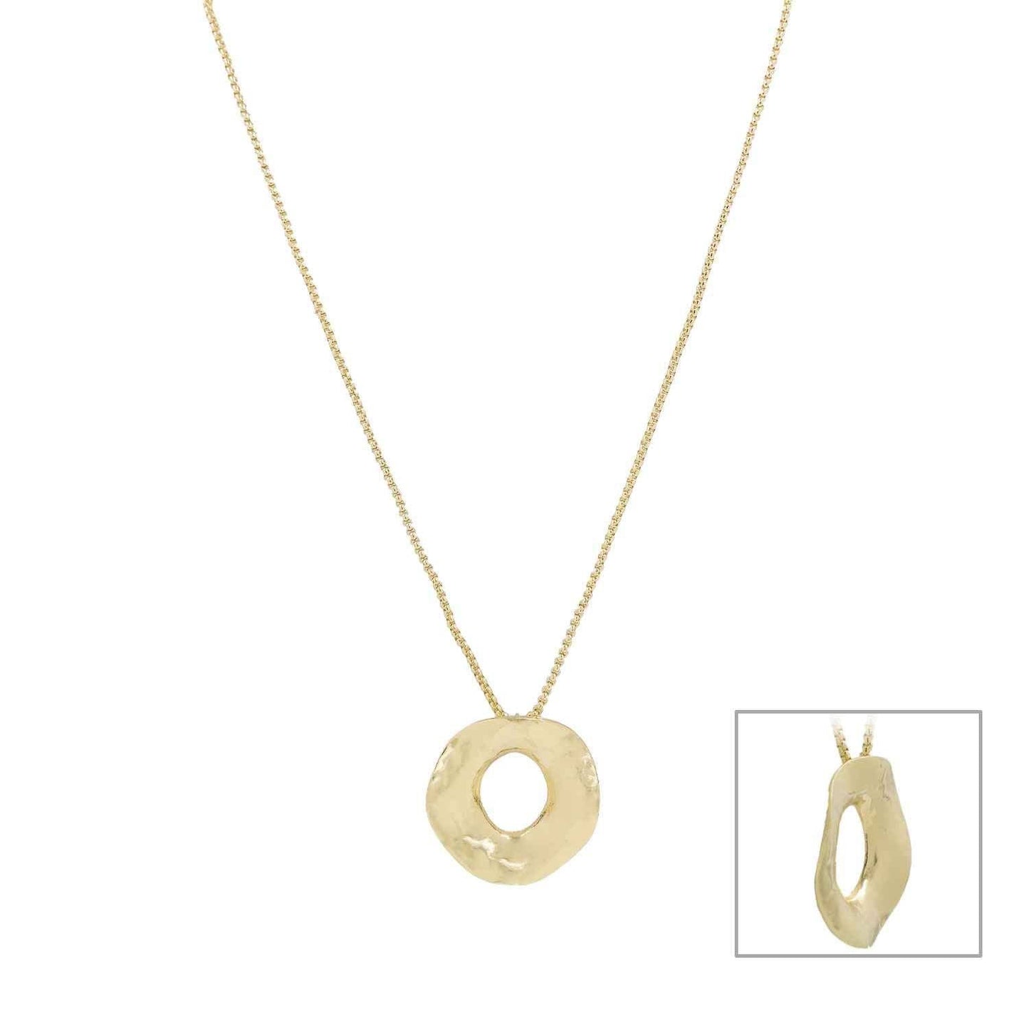 Gold Chain with Hammered Open Circle Charm 16"-18" Necklace