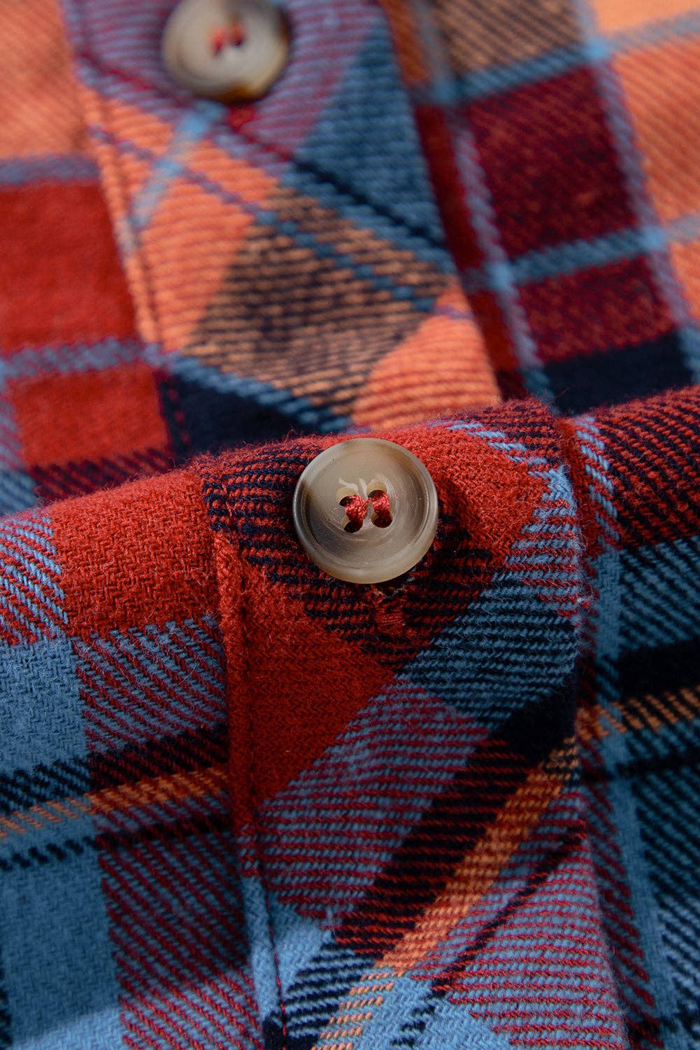Women's Plaid Print Loose Vintage Shirt: Orange / 100%Cotton / S