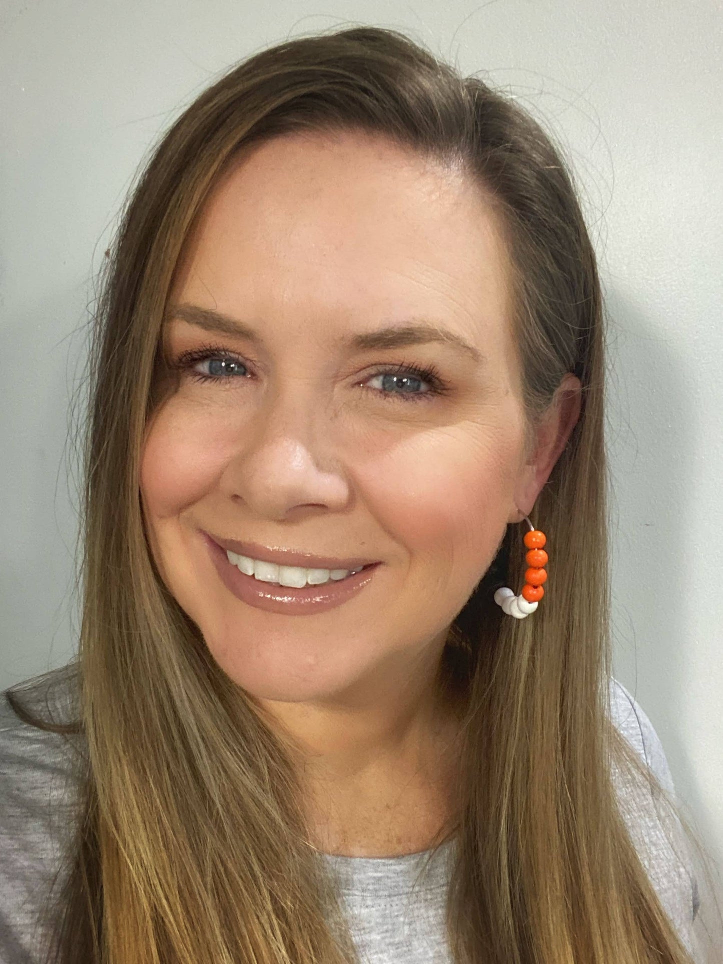 Orange, Black & White Bead Hoop Earrings