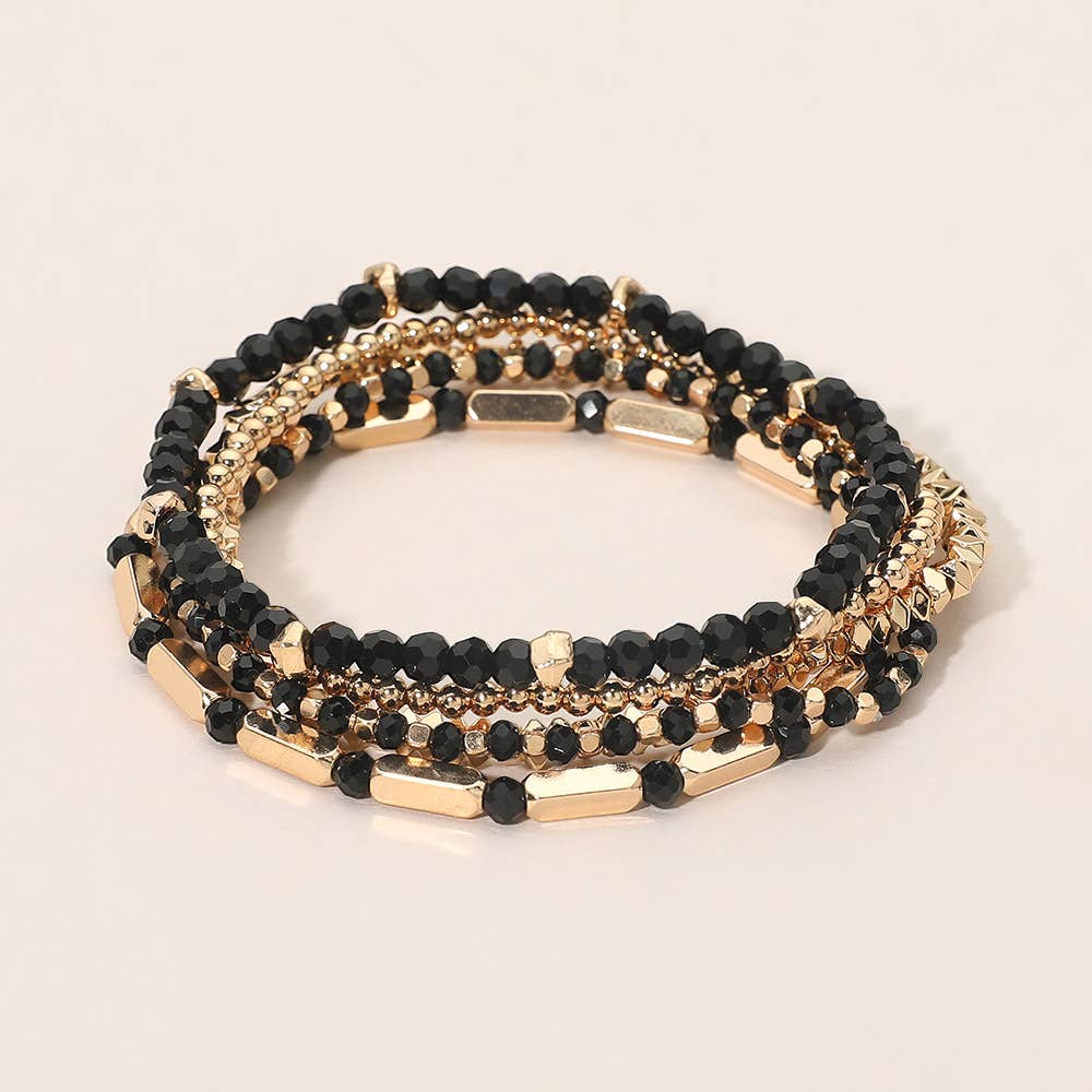 5PCS - Faceted Beaded Stretch Multi Layered Bracelets: Brown