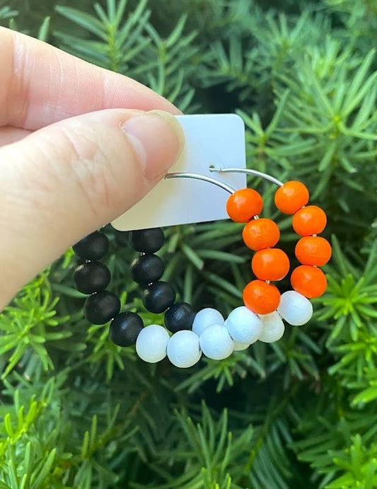 Orange, Black & White Bead Hoop Earrings