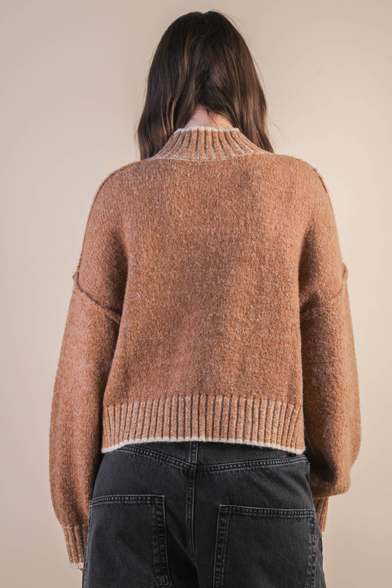 Mocha Oversized Casual Mock Neck Knit Sweater