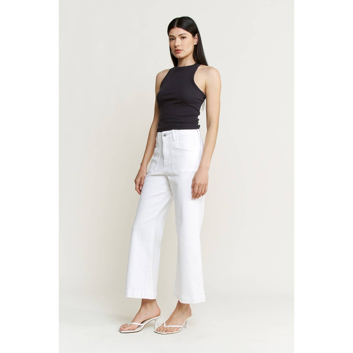 Mica Denim Super High Wide Cropped Utility: Snow Milk