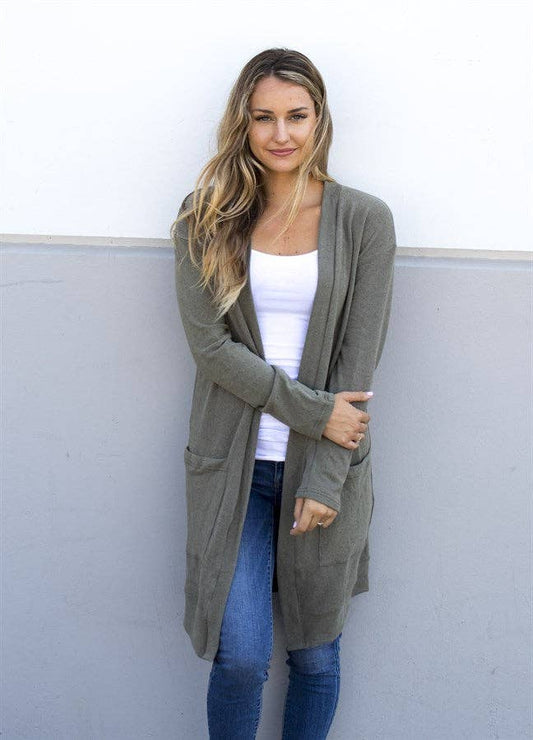 Olive Green Soft & Comfy Solid CardiganPlus Sized