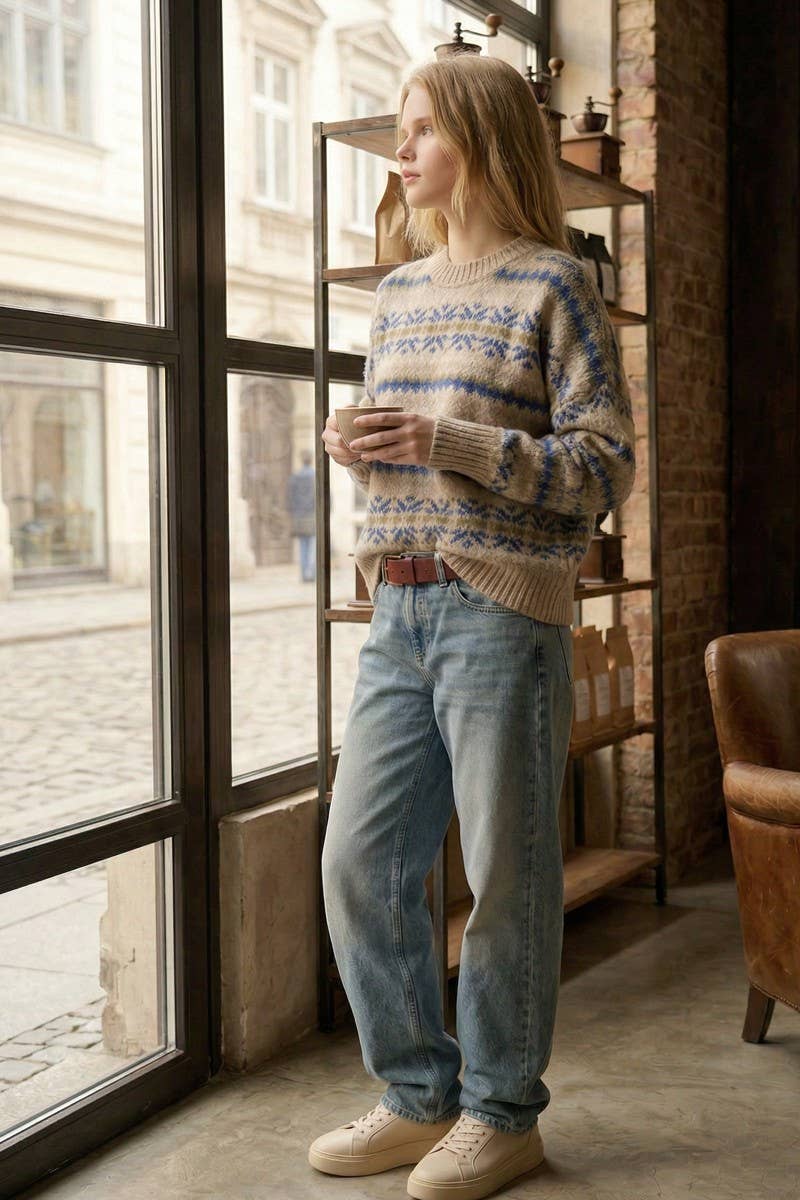 Taupe/Brown Cozy Jacquard  Sweater