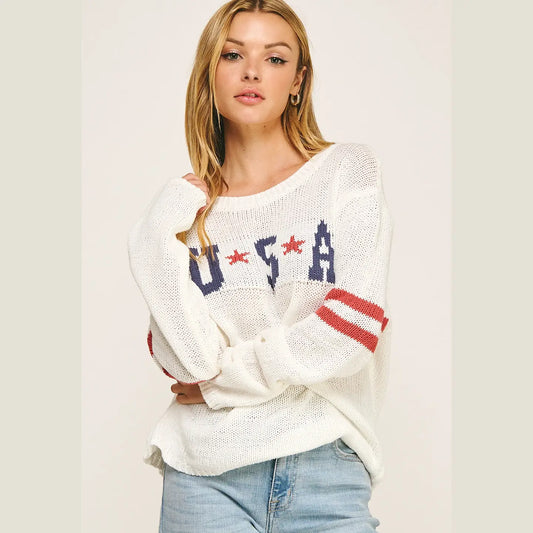 White American Pride Graphic Sweater