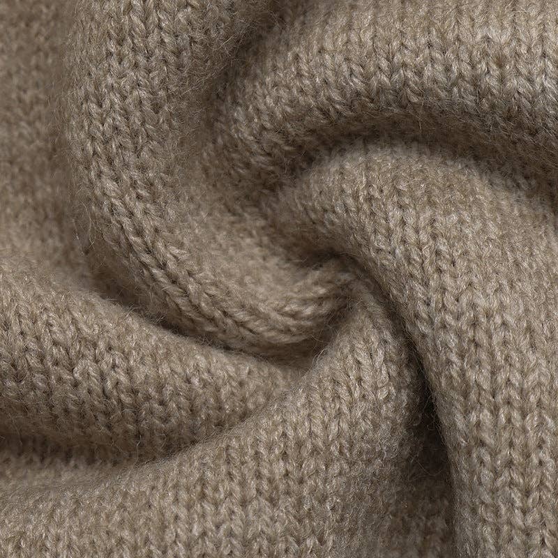Colorblock Knit Sweater Relaxed Fit Long Sleeve Pullover: Khaki / 35% Polyamide+65% Acrylic / S