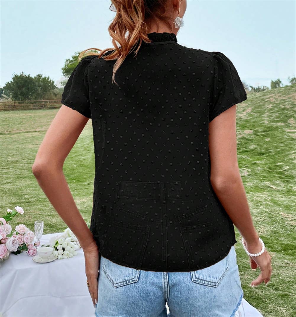 Black Chiffon Lace-Up Shirt