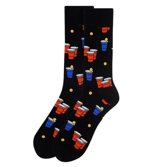 Men's Beer Pong Novelty Socks: Black