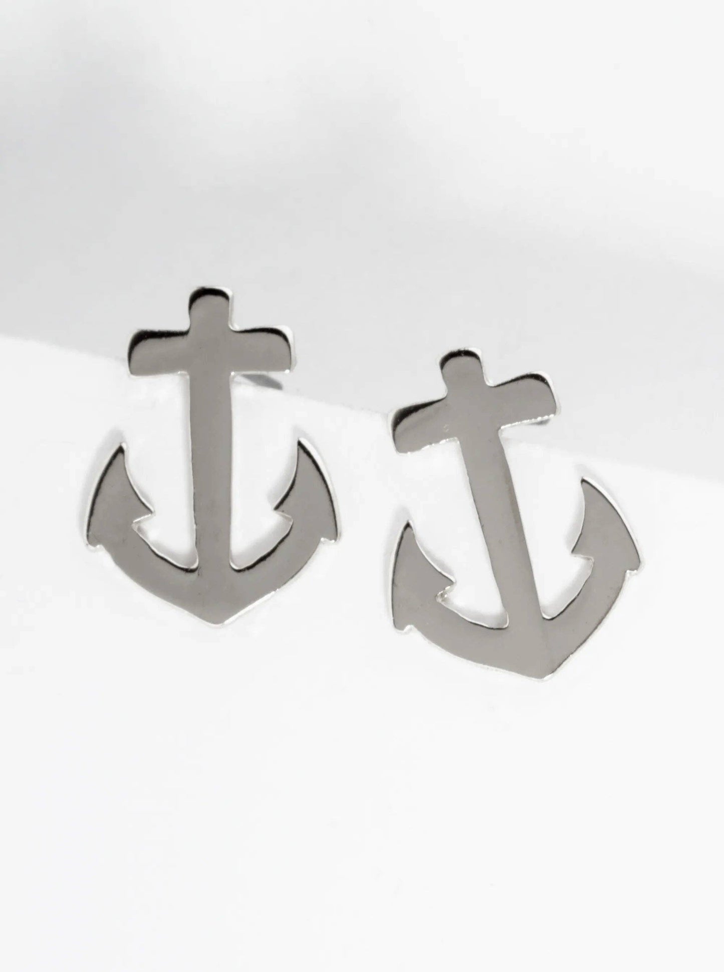Rhodium Anchor Nautical Stud Earrings