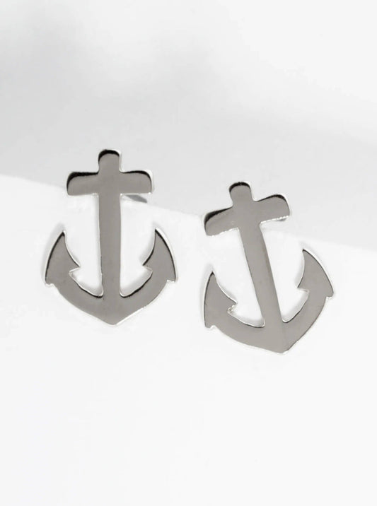Rhodium Anchor Nautical Stud Earrings