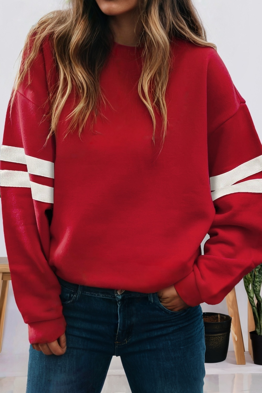 Red Varsity Striped Drop Shoulder Oversized Sweatshirt