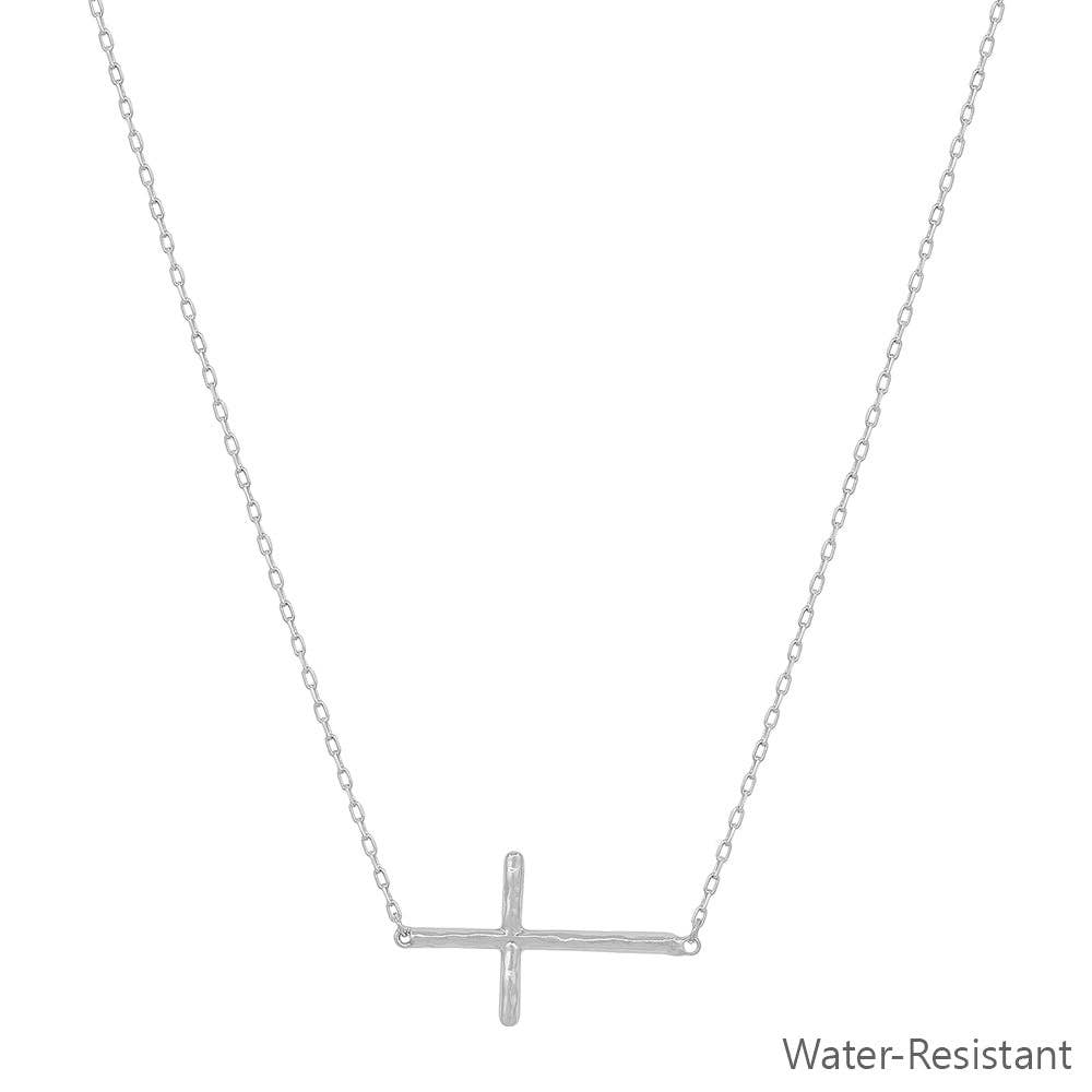 Silver Chain with Silver Sideway Cross 16"-18" Necklace