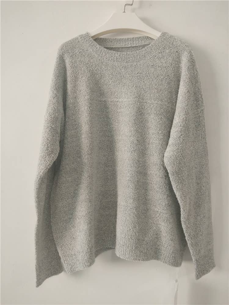 Grey Crew Neck Casual Pullover Long Sleeved Sweater