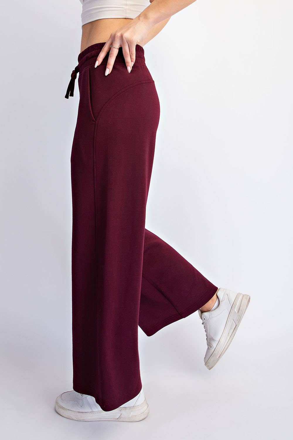 Dark Cherry Modal Scuba Cropped Wide Pant