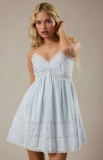 Light Blue Mini Dress with Trim Detail