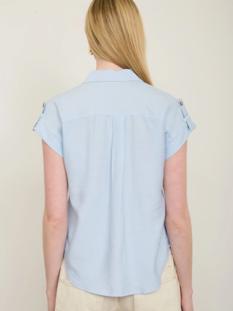 Ice Blue Collared Short Sleeve Top