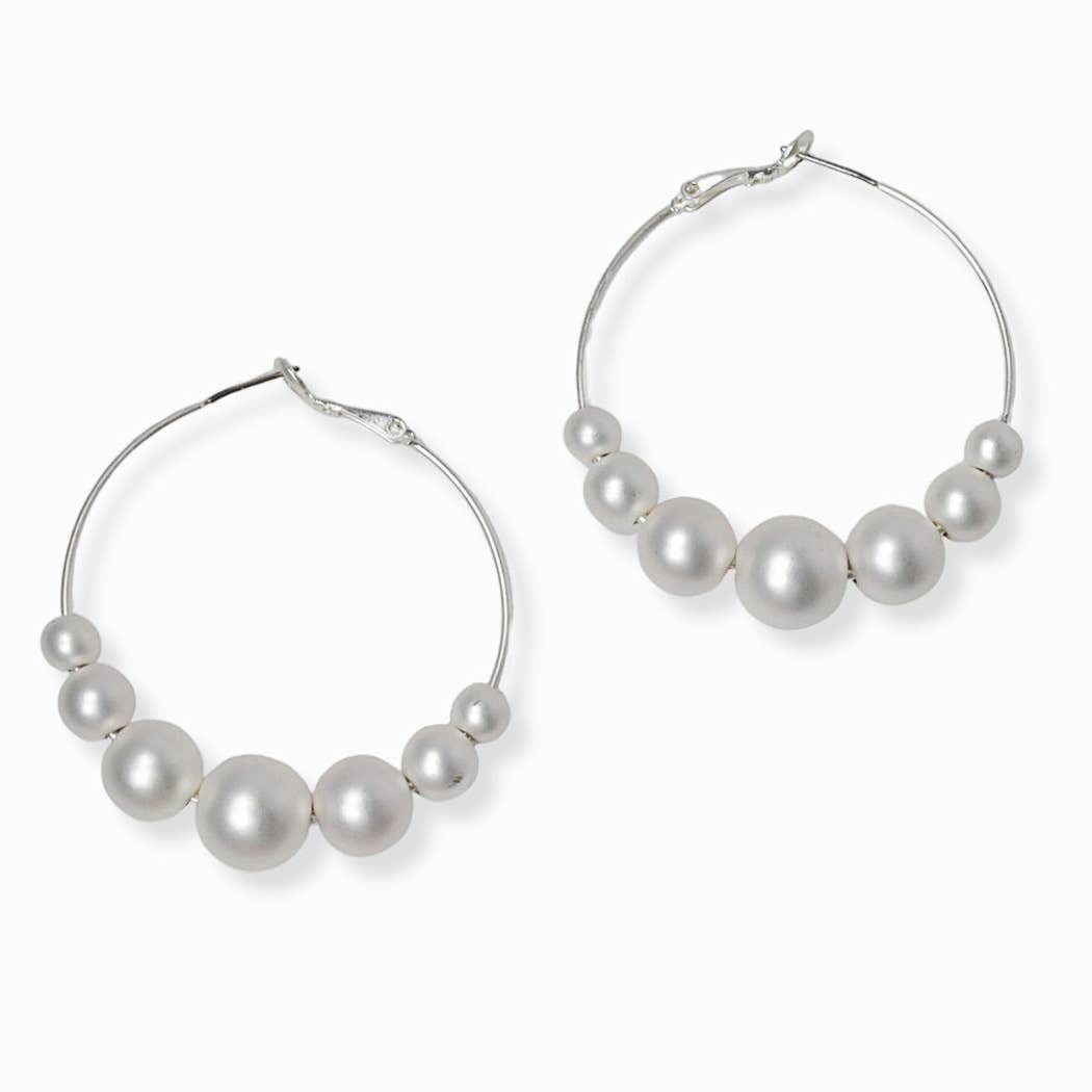Multi sized ball 2 inch hoop earring: Matte Silver