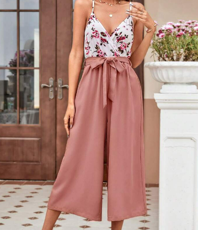 SALE Floral Print Belted Cami Jumpsuit