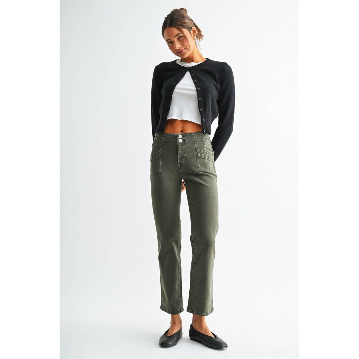 Mica Denim Verdant Green Mid-Rise Straight Leg Jean
