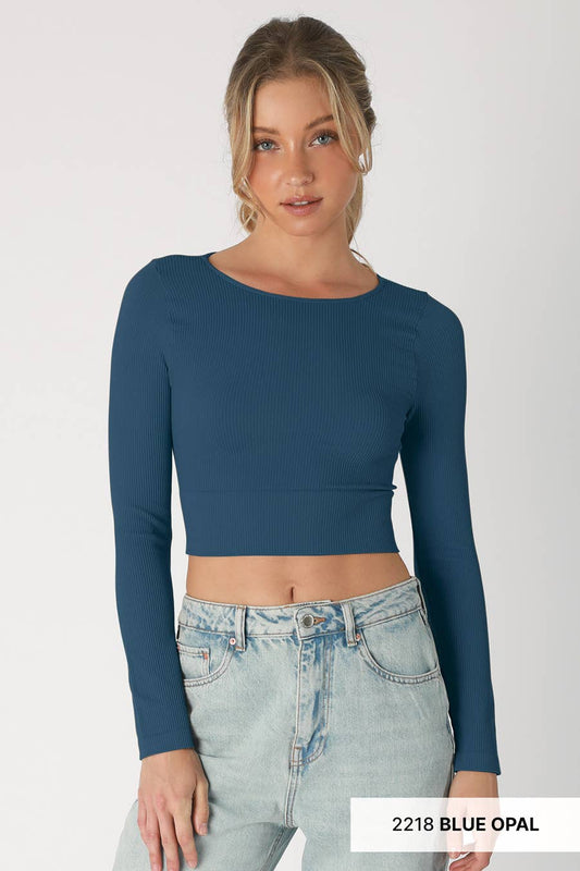 Nikibiki Ribbed Crew Neck Crop Top: Blue Opal