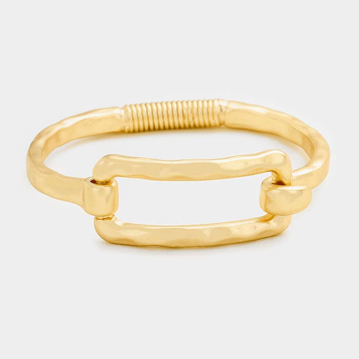 Metal Cut Out Rectangle Hook Bracelet: Gold