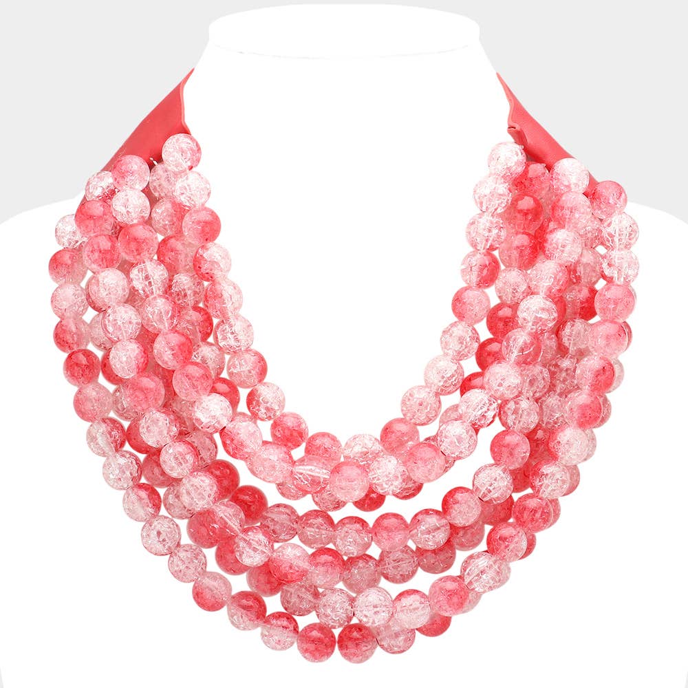 Chunky Acrylic Bead Layered Faux Leather Magnetic Necklace: Brown