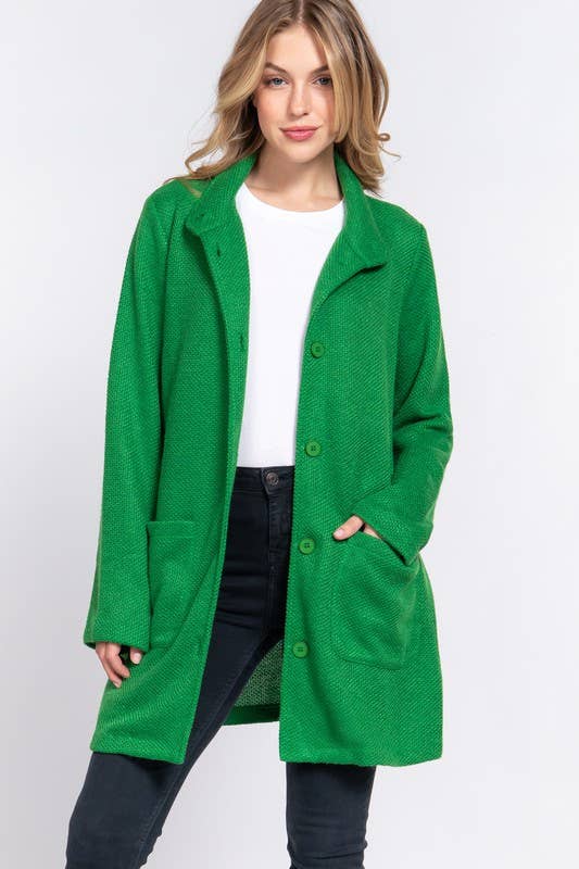 Green High Neck Button Down Coat