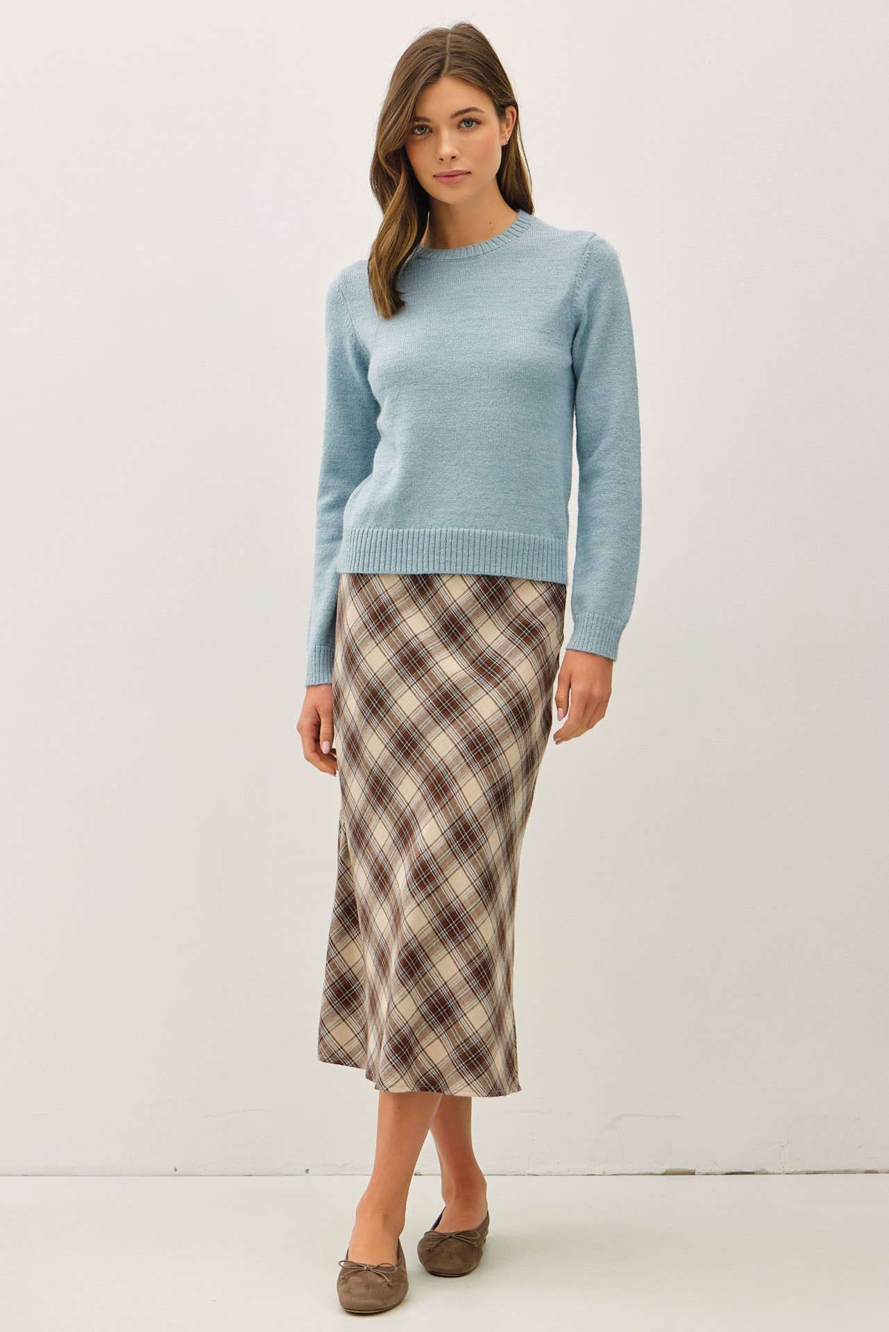 Retro Blue Wood Blended Basic  Sweater