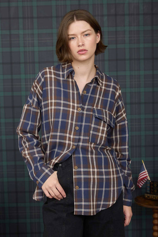 Navy Plaid Button Down Shirt