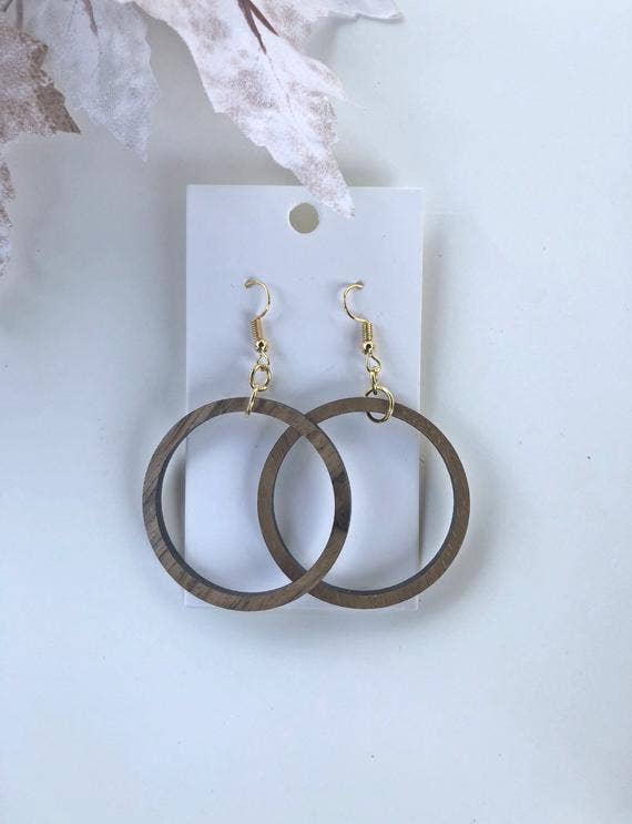 1.5" Wood Hoop Earrings: Walnut