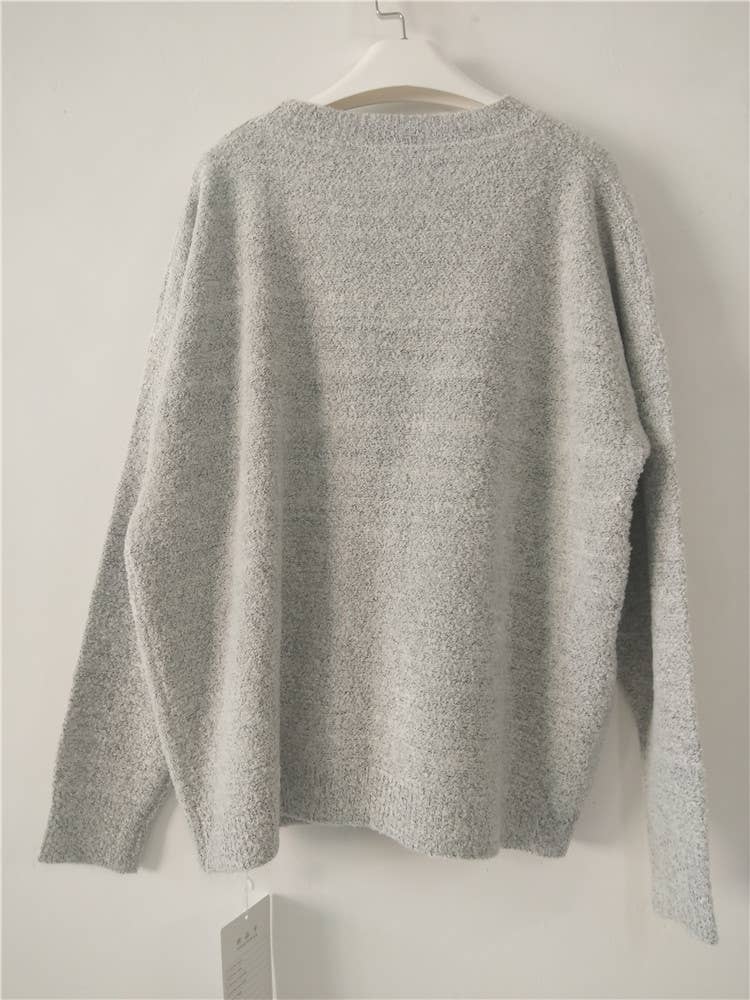 Grey Crew Neck Casual Pullover Long Sleeved Sweater