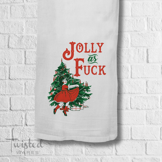 "Jolly As Fuck"  Christmas Tea Towel