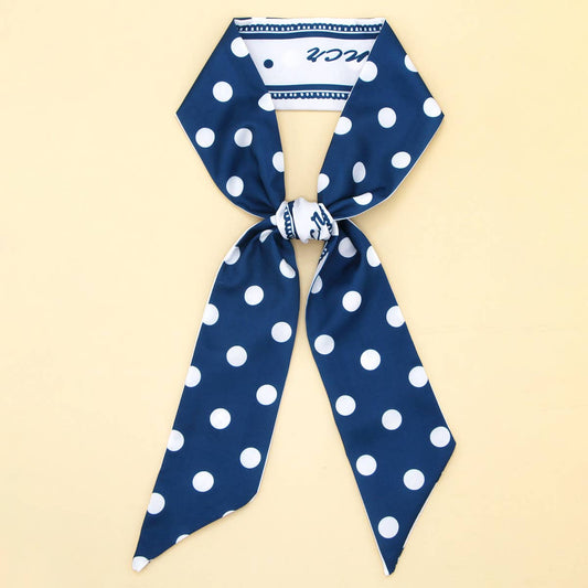 Blue Polka Dot Silky Bowknot Scarf