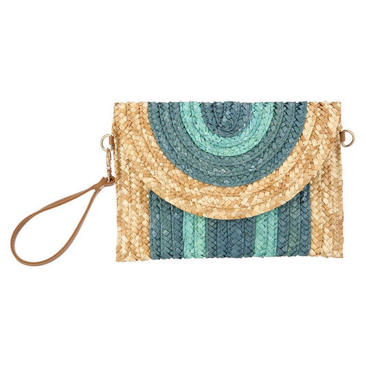 Boho Woven Envelope Wristlet Clutch Crossbody Bag: Turquoise