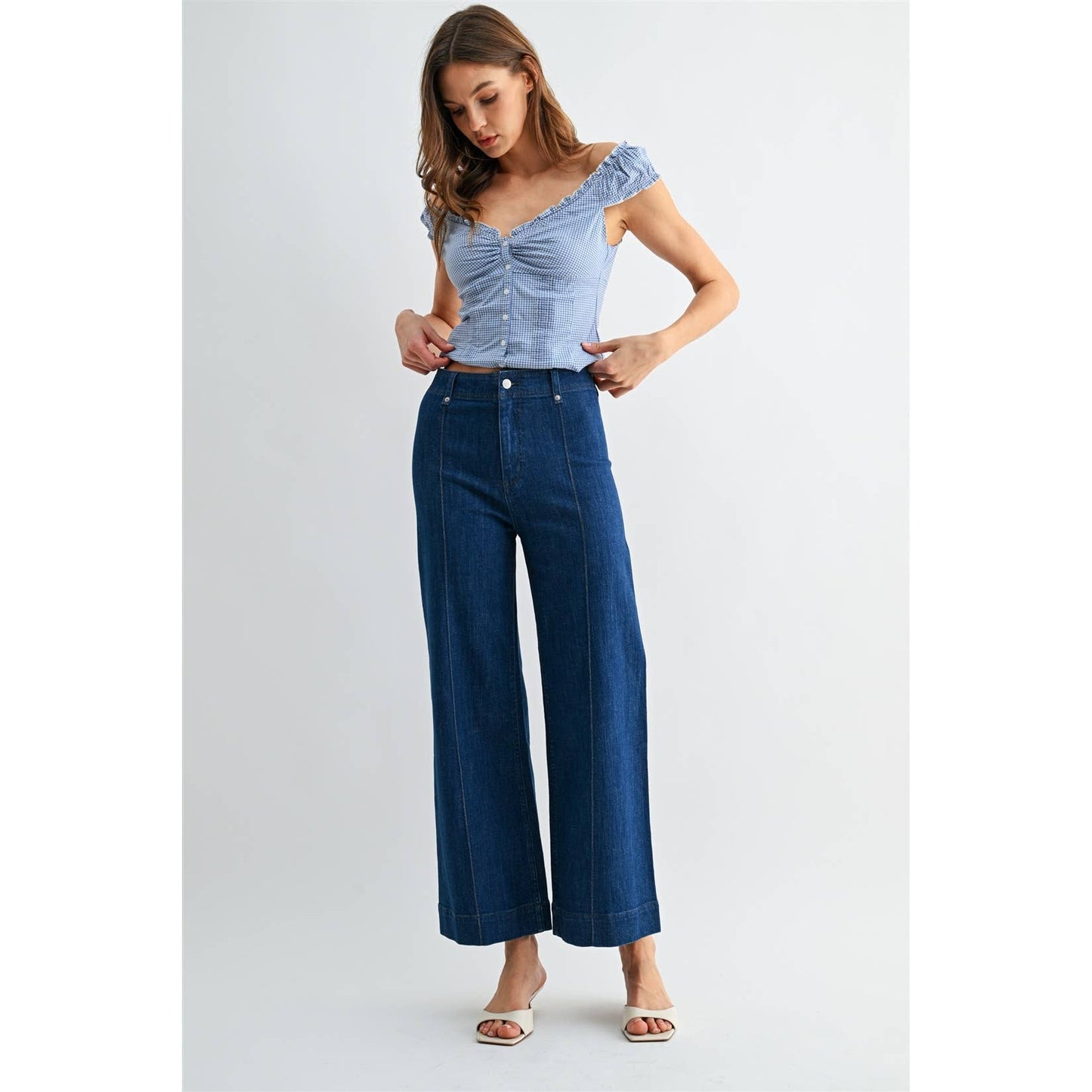 Mica Denim High Rise Wide Leg Ankle: Navy Orchid