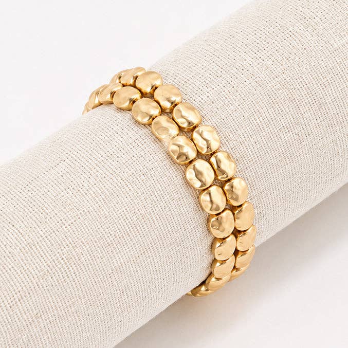 Set of 2 Matte Gold Metal Nugget Stretch Bracelet