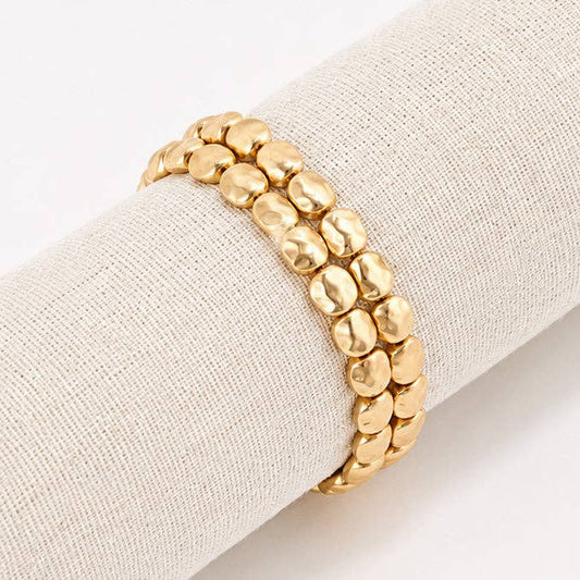 Set of 2 Matte Gold Metal Nugget Stretch Bracelet