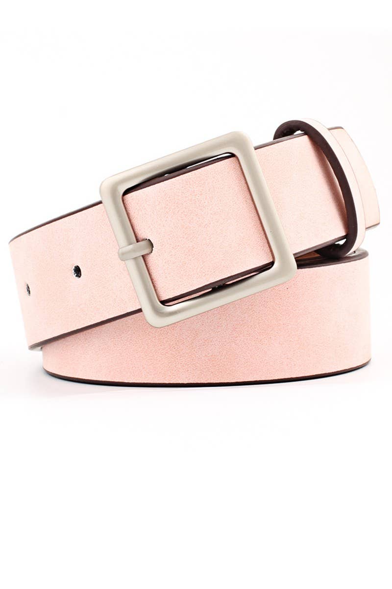 Pink Leatherette Square Buckle Belt