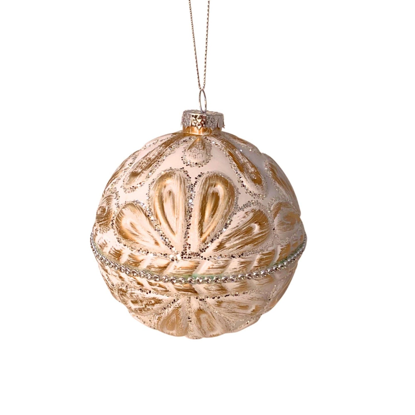 Farmhouse Antique Emboss Glass Ornament 4"