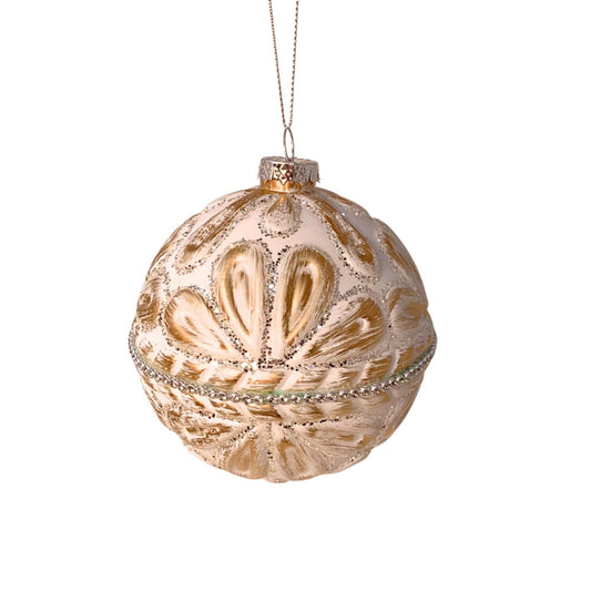 Farmhouse Antique Emboss Glass Ornament 4"
