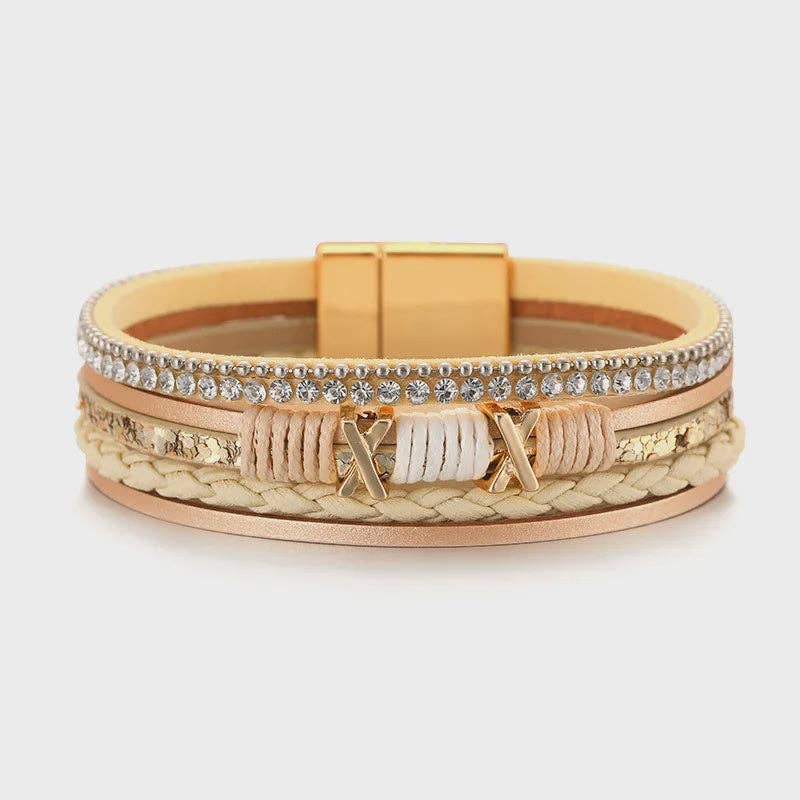 Gold Bohemian Layered Inlay Magnetic Clasp Bracelet