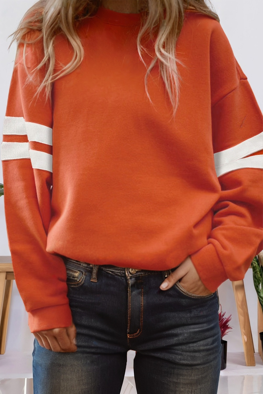 Orange Varsity Striped Drop Shoulder Oversized Sweatshirt