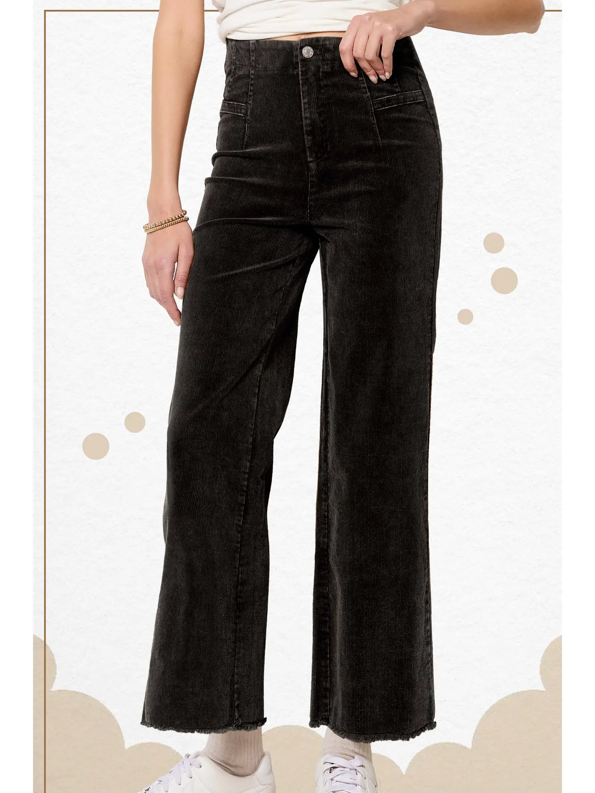 Black Mineral Washed High Waisted Wide Leg Corduroy Pants