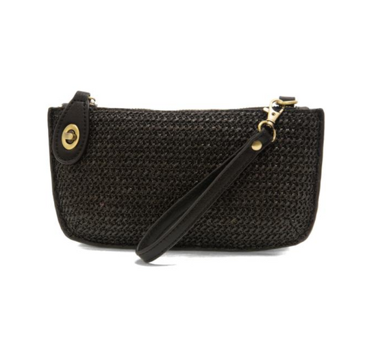 Black Straw Mini Crossbody Wristlet Clutch